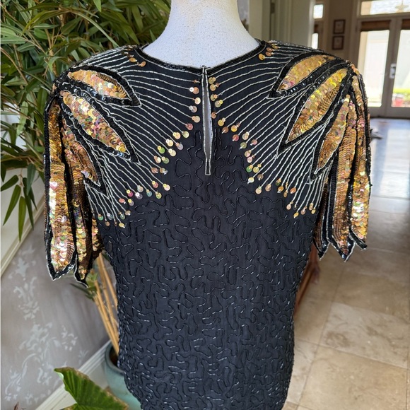 Lawrence Kazar ladies sequin beaded short sleeve top large, very good condition - Picture 12 of 16